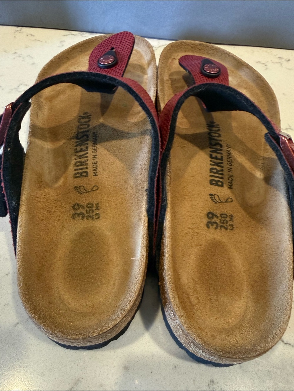 Birkenstock Brown Leather T-Strap Sandals with Gold Accents - Picture 15 of 16